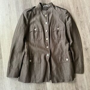 MaxMara Wool Linen Safari Shirt Jacket Brown Made in Italy Size US 10